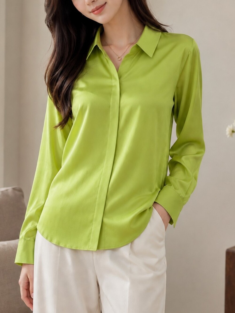 a new day Lime Green Button-Up Blouse Size XS